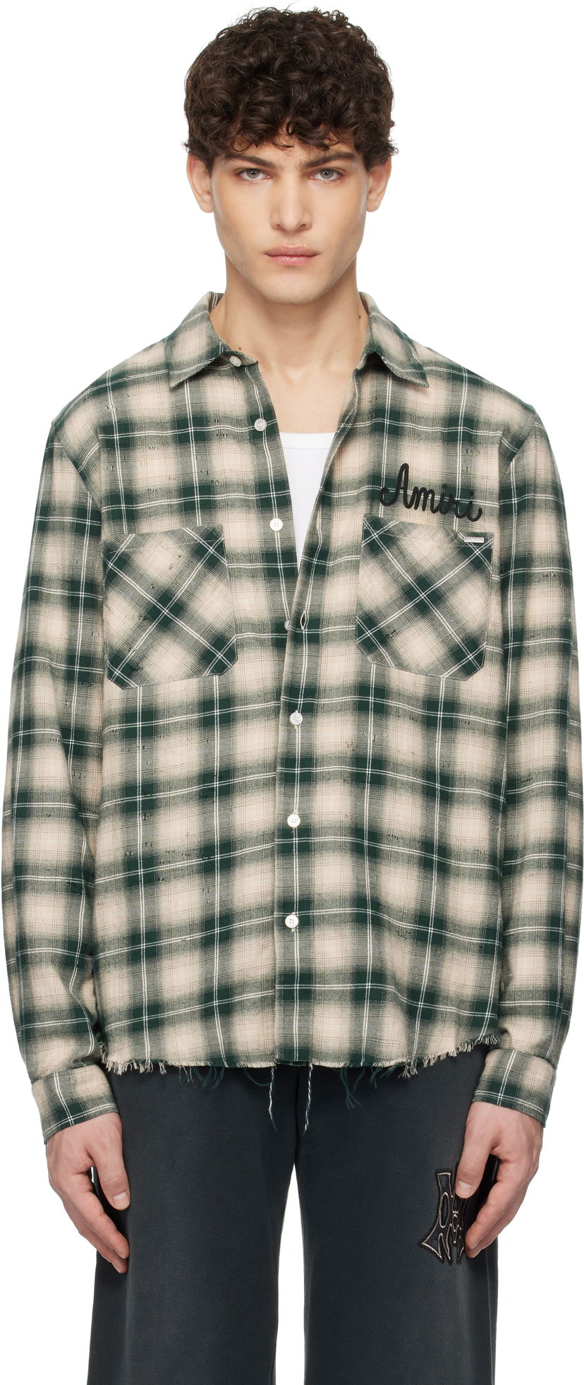 Paita AMIRI Amiri Shotgun Distressed Plaid Flannel Shirt Vihreä | AMSTFL1009