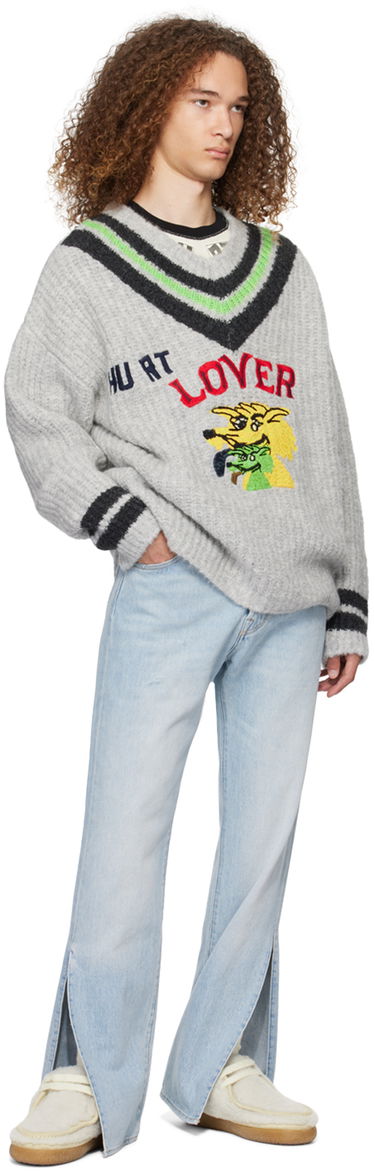 Villapaita ERL 'Hurt Lover' Graphic V-Neck Sweater Harmaa | ERL07N004, 3