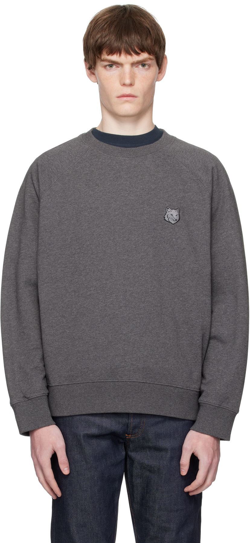 Huppari MAISON KITSUNÉ Maison Kitsuné Fox Head Patch Oversize Sweatshirt Harmaa | PM00306KM0340