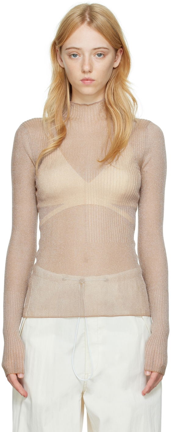 Villapaita Dion Lee Dion Lee Ribbed Long Sleeve T-Shirt Beige | C7095P22