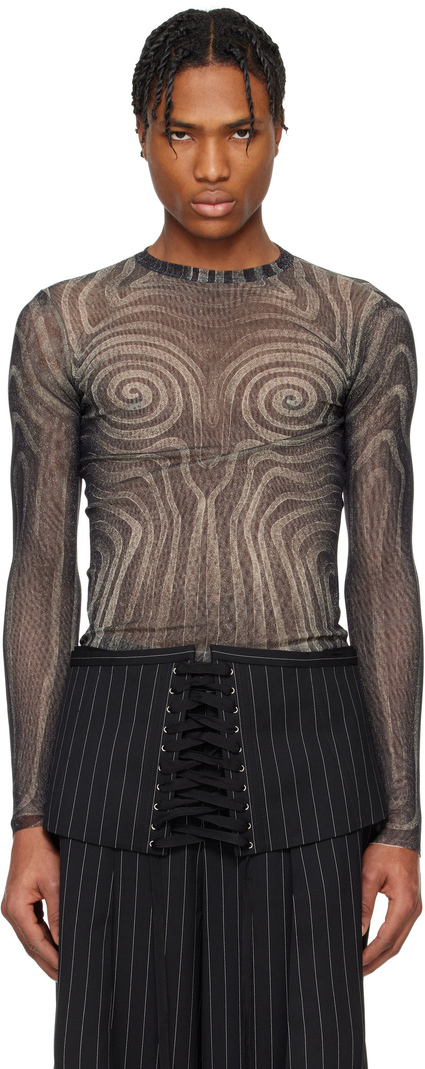 Villapaita Jean Paul Gaultier Jean Paul Gaultier 'The Spirale' Sheer Long Sleeve T-Shirt Musta | 25/34-F-TO270-T587-000203