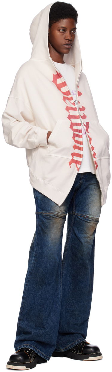 Huppari We11done We11done Printed Zip-Up Hoodie Beige | WD-TJ0-24-812-U-WH, 3