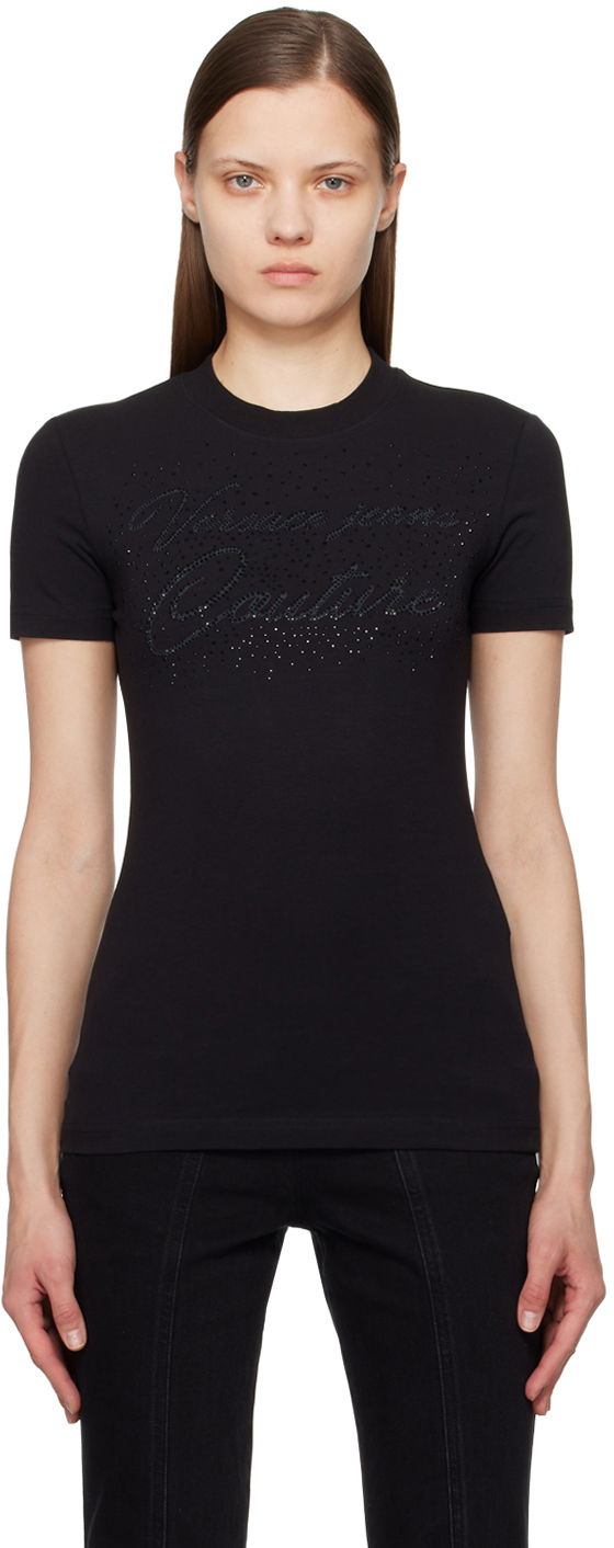 T-paita Versace Couture Black Crystal-Cut T-Shirt Musta | E76HAH6A8_EJ0020