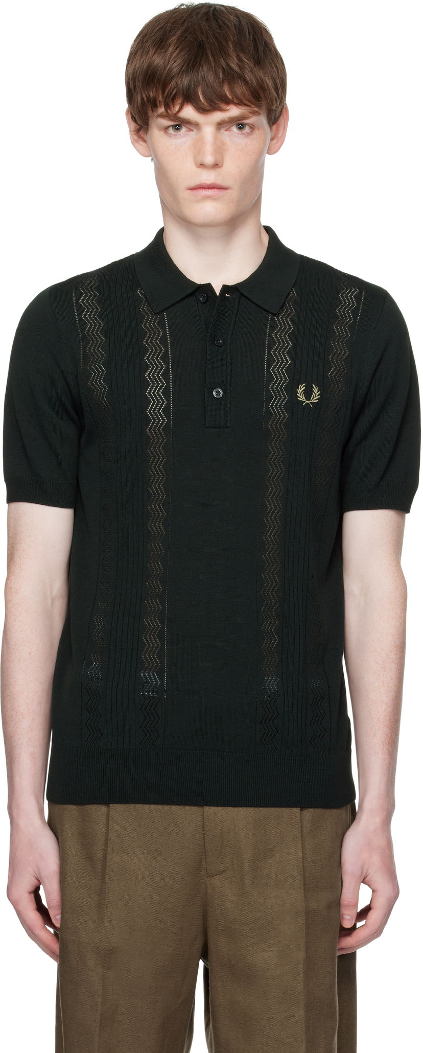 Poolopaita Fred Perry Fred Perry Pointelle Panel Knitted Polo Vihreä | K9750