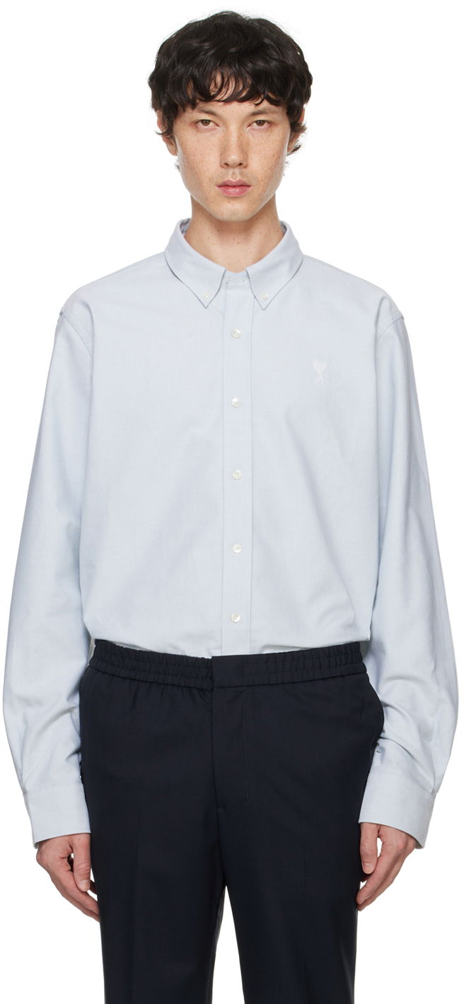Paita AMI Paris Blue Classic Fit Shirt Harmaa | USH060.CO0031