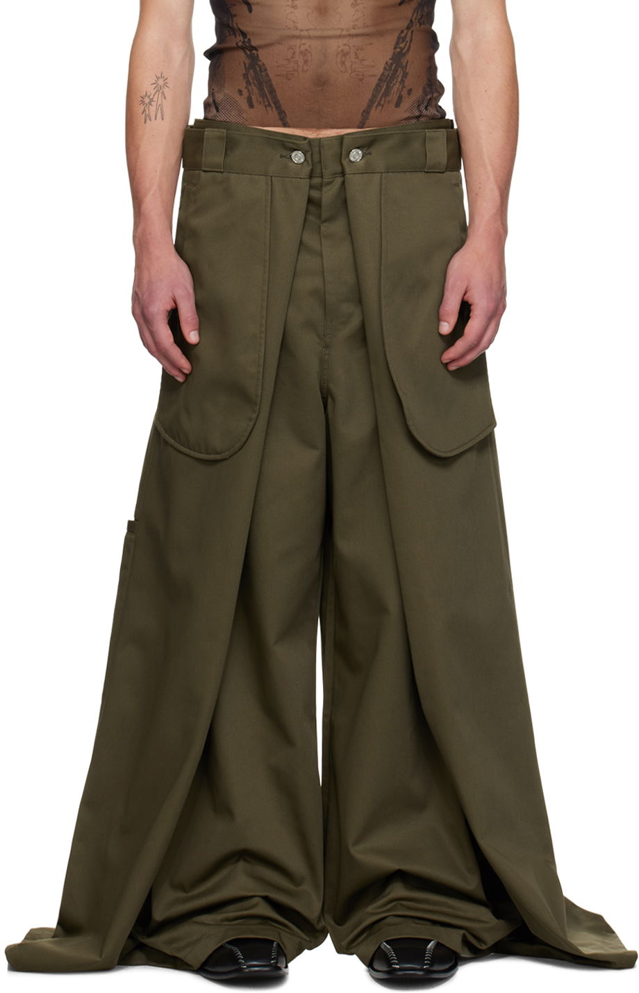 Housut Jean Paul Gaultier Jean Paul Gaultier x Shayne Oliver 'The Wrap' Wide-Leg Trousers Vihreä | 24/27-F-PA113P-C048-41, 0