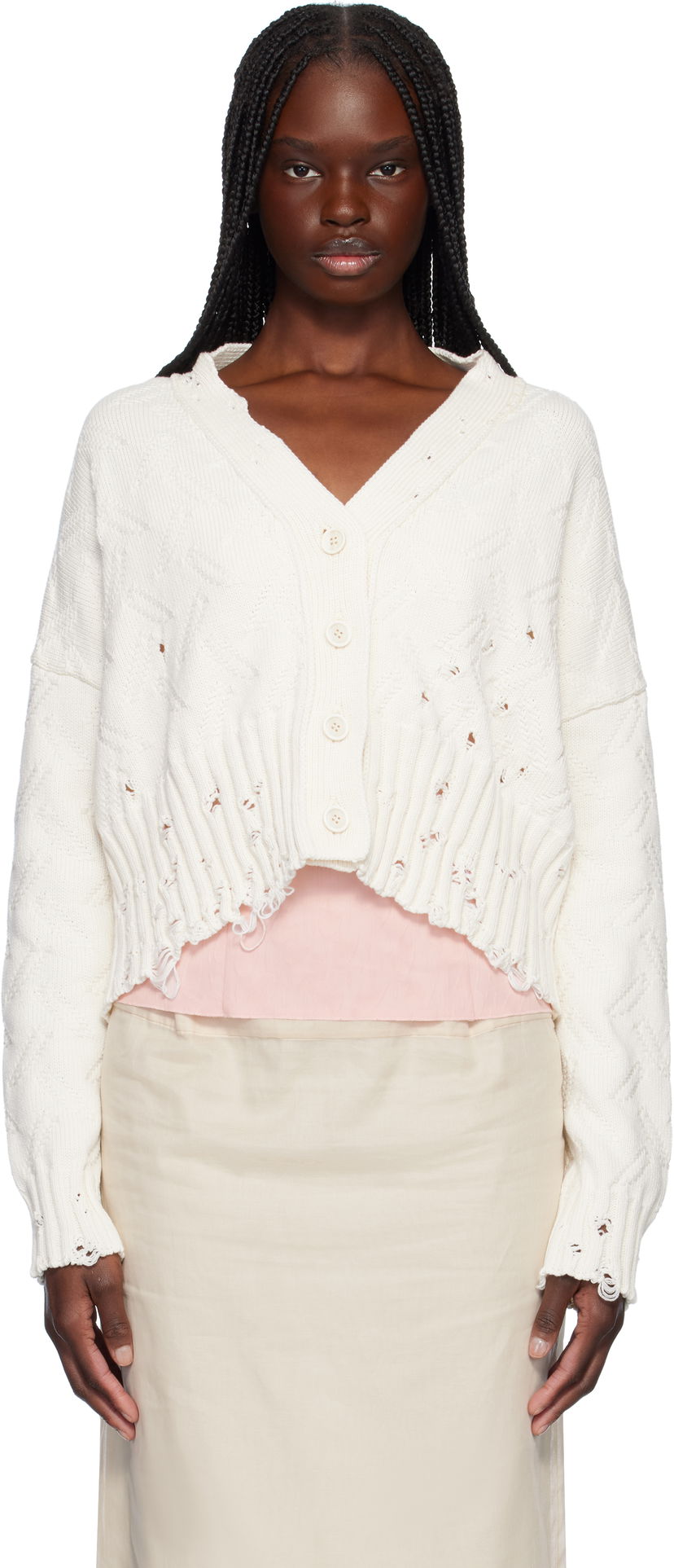 Villapaita Marni Marni Distressed Cropped Cardigan Valkoinen | CDMD0403A0 UFC658