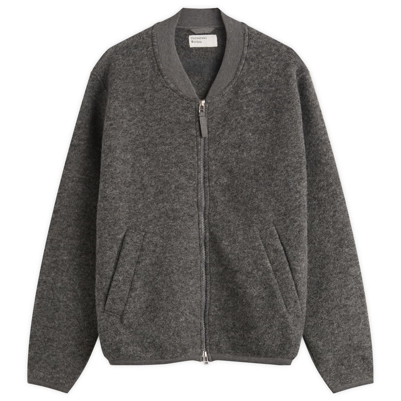 Bomber-takki Universal Works Universal Works Wool Fleece Zip Bomber Jacket Harmaa | 00018-GMA