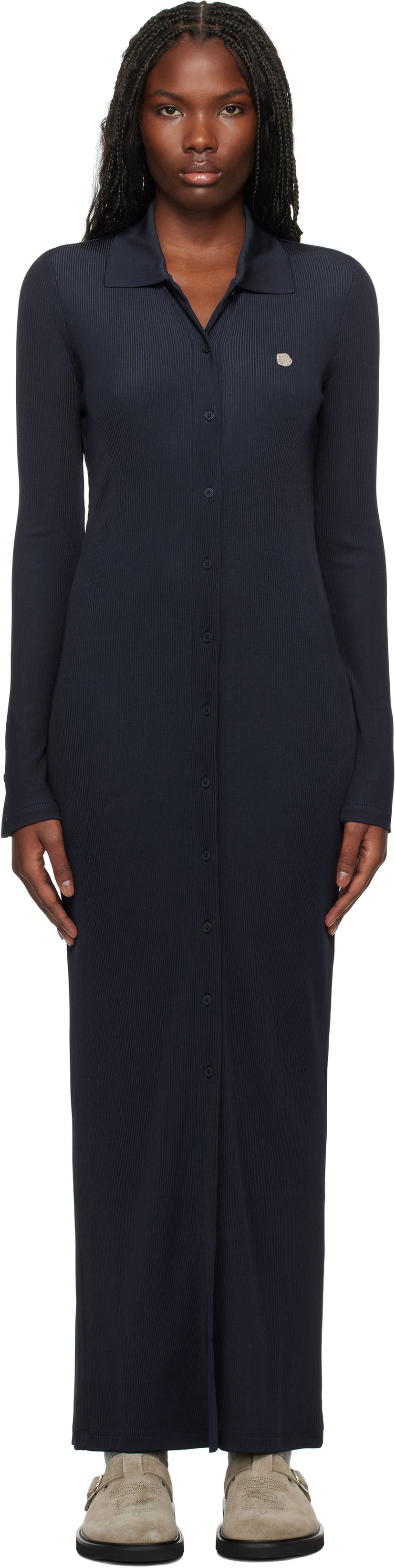 Mekko KENZO Long Rib Cardigan Dress Tummansininen | FE62RO7654SS