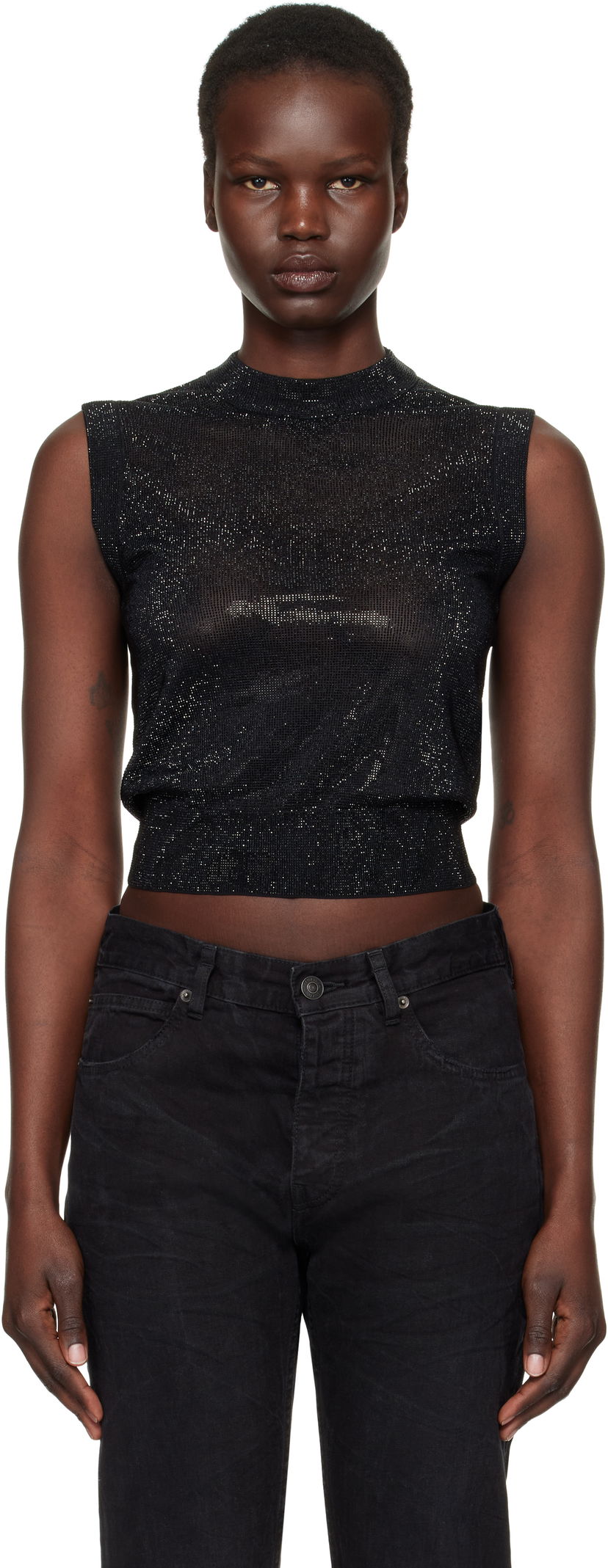 Tankkitoppi Alexander Wang Mock Neck Hotfix Tank Top Musta | 1KC1251078