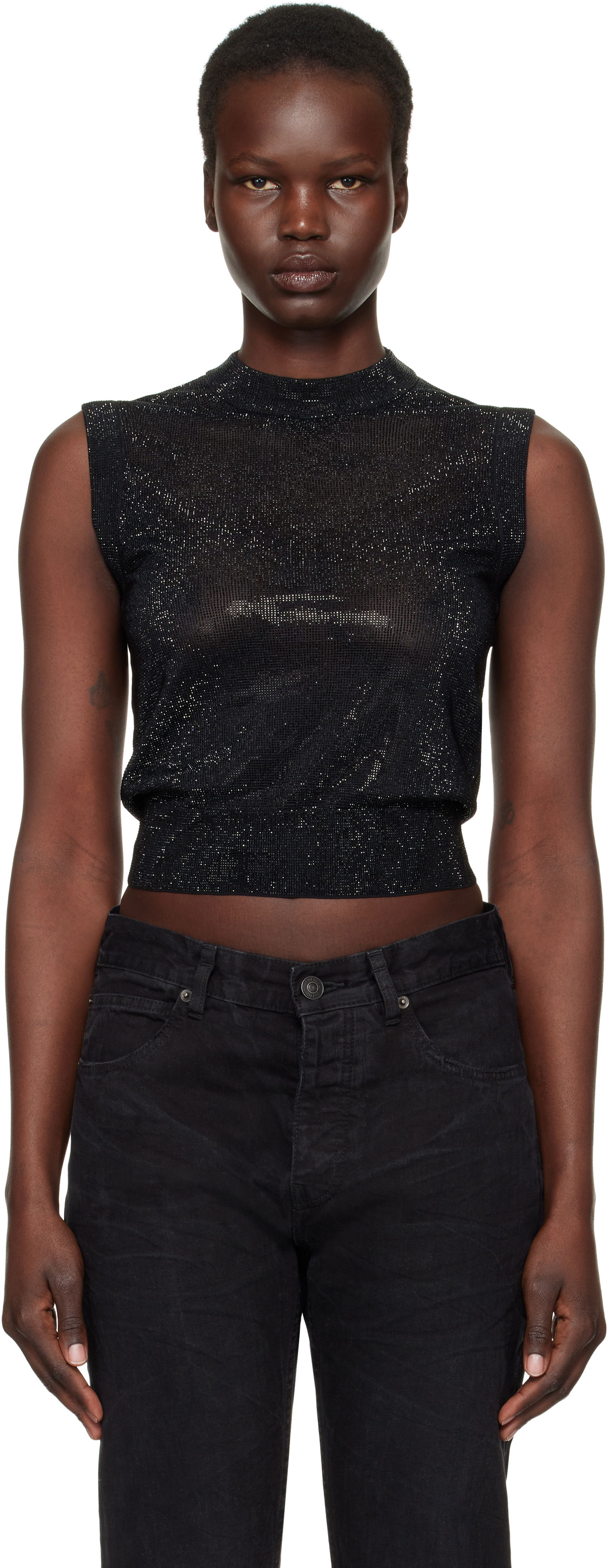 Tankkitoppi Alexander Wang Mock Neck Hotfix Tank Top Musta | 1KC1251078, 0
