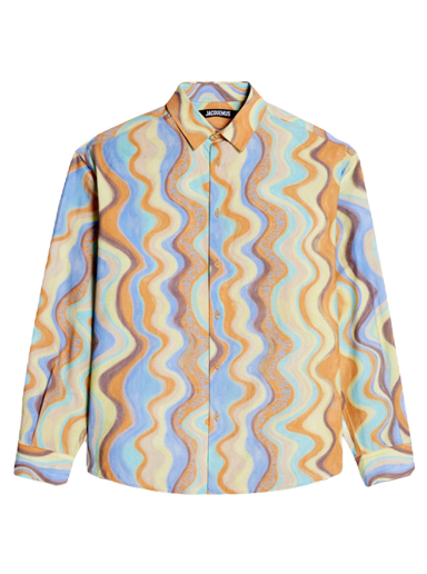 Paita Jacquemus La Chemise Simon Classic Print Desert Waves Blue Stripes Beige | 216SH001-1356-3EU