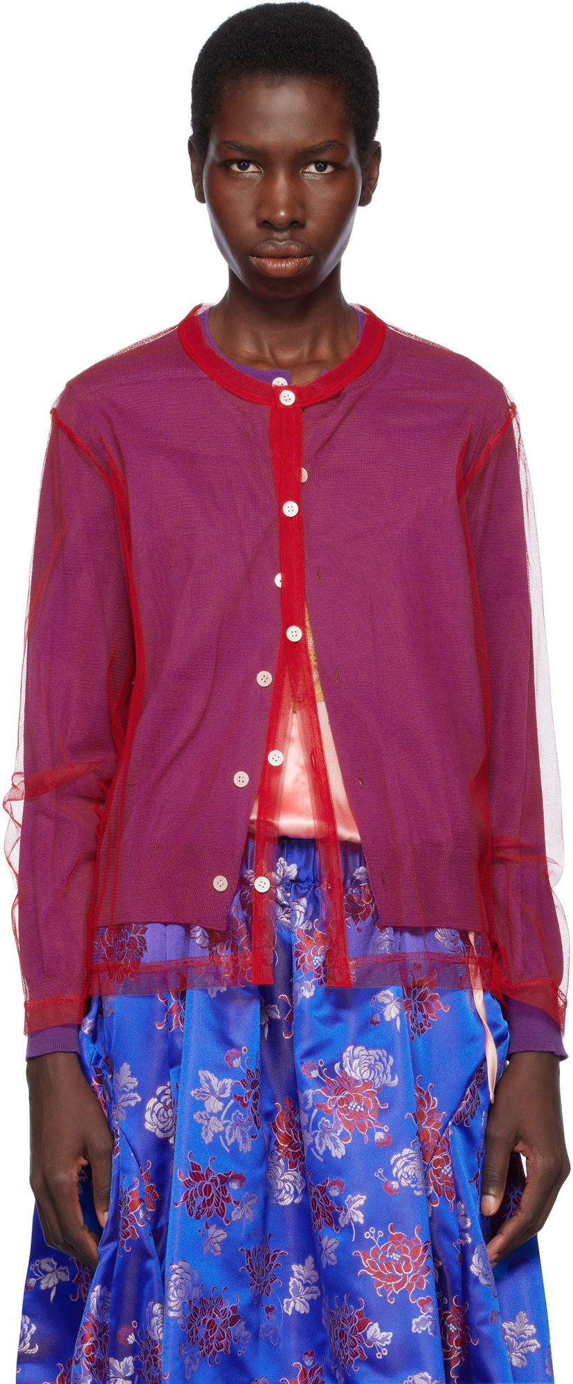 Villapaita Comme des Garçons Comme des Garçons Worsted Wool and Nylon Tulle Cardigan Punainen | GO-B020-051-3