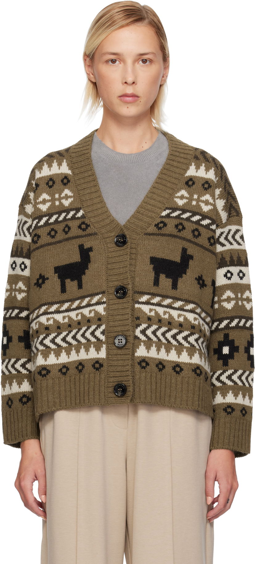 Villapaita Max Mara Llama Motif Fair Isle Cardigan Monivärinen | 2525346092600