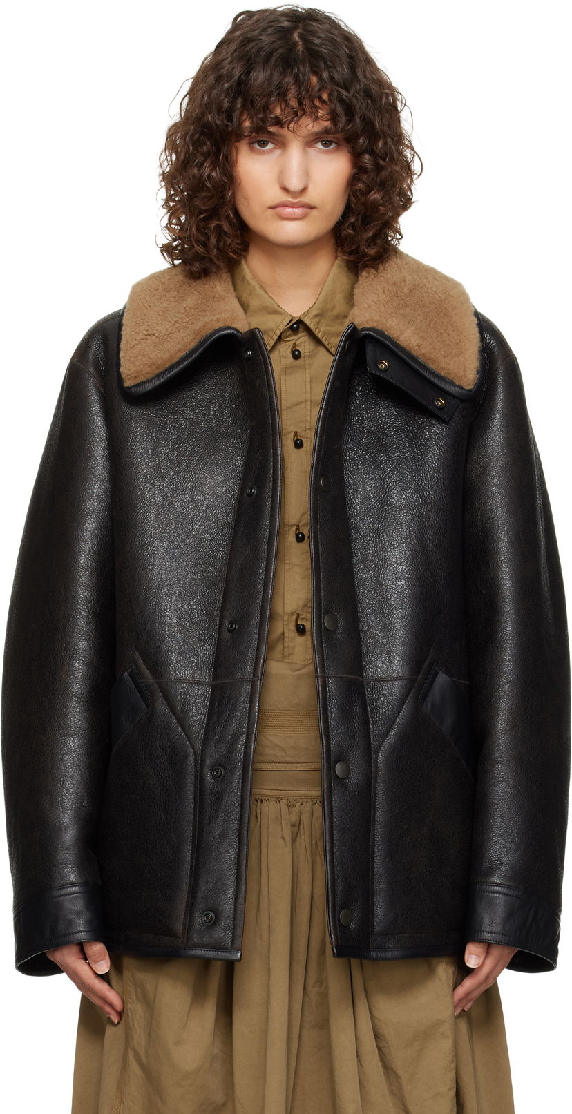 Bomber-takki LEMAIRE Shearling Oversized Jacket Musta | CO1080 LL0092