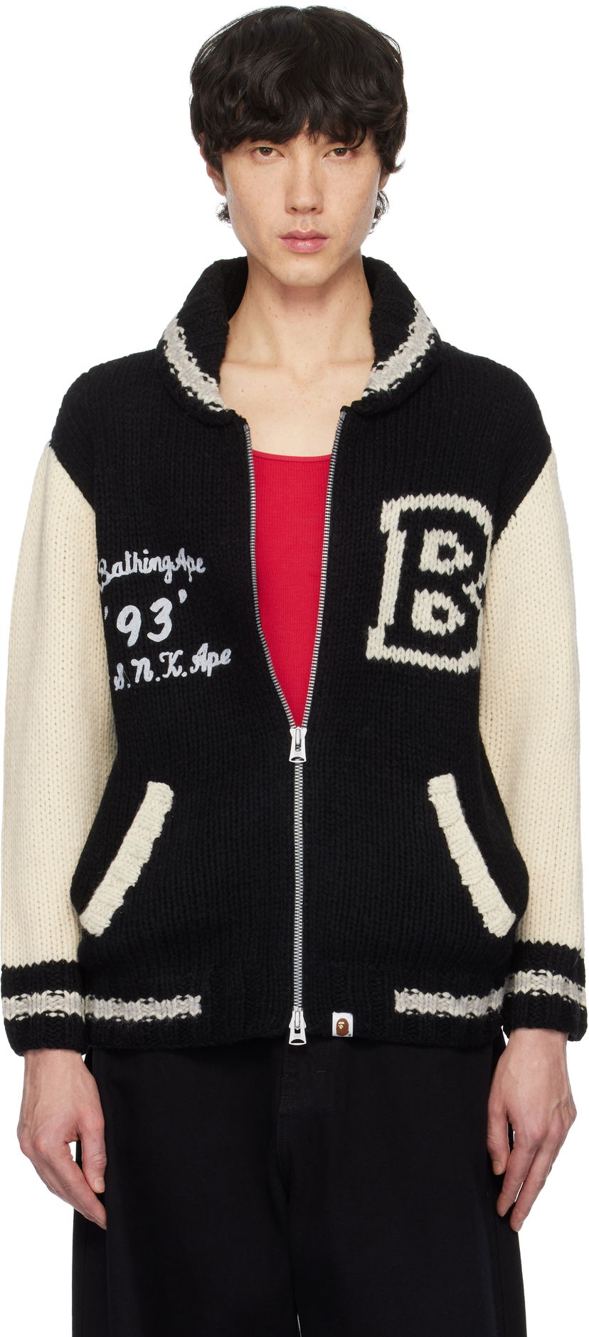 Villapaita BAPE A Bathing Ape Cowichan Knit Cardigan Musta | 001KNK801002M