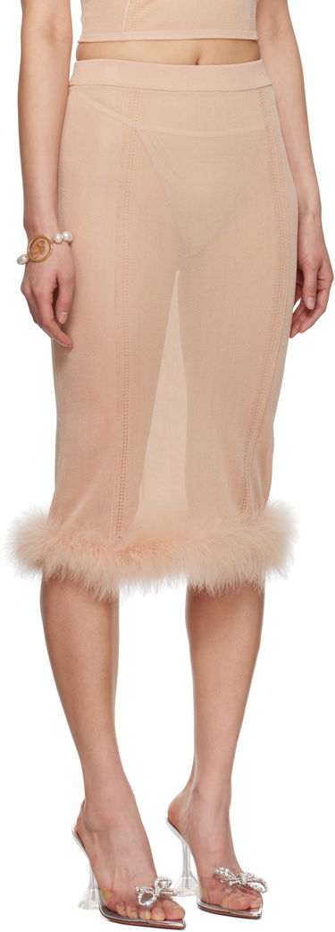 Hame Blumarine Blumarine Knit Midi Skirt with Feather Trim Beige | P522G234A, 1
