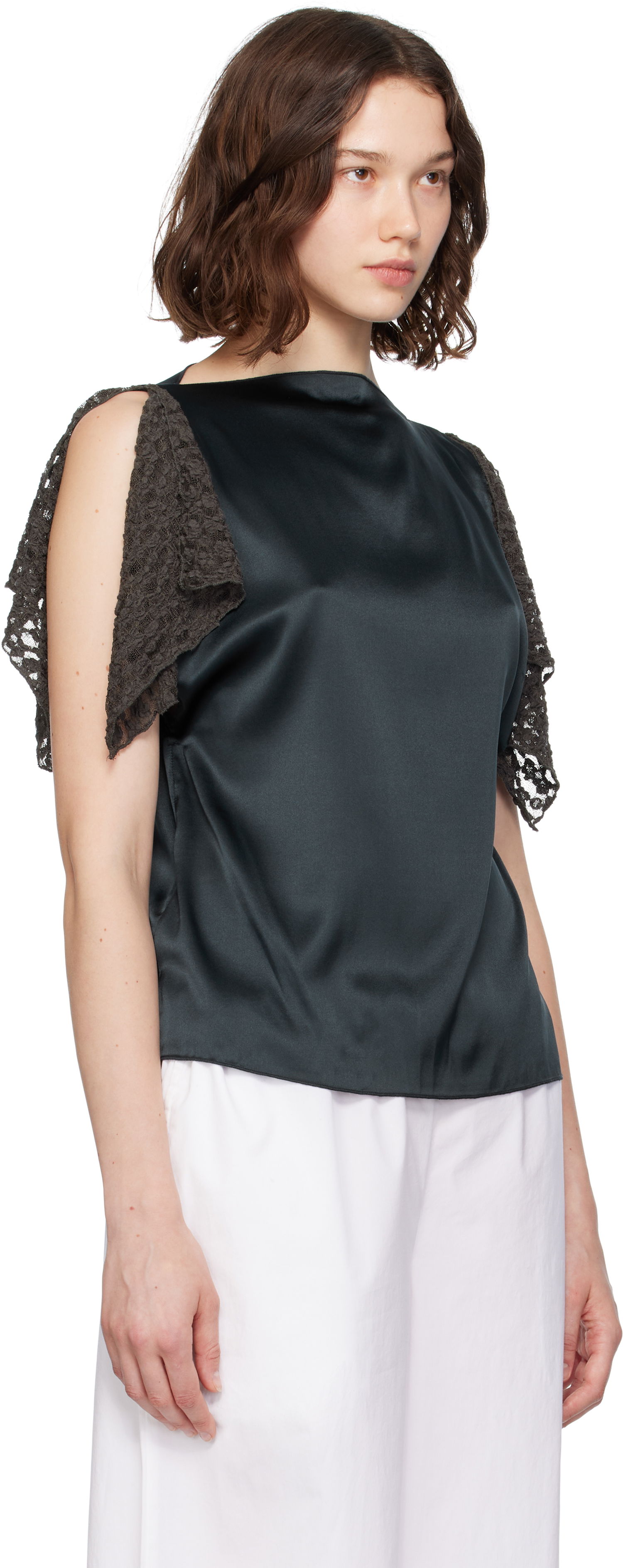 Tankkitoppi Baserange Baserange Olin Silk Blouse with Lace Sleeves Vihreä | TOOL-SS-SU25, 1