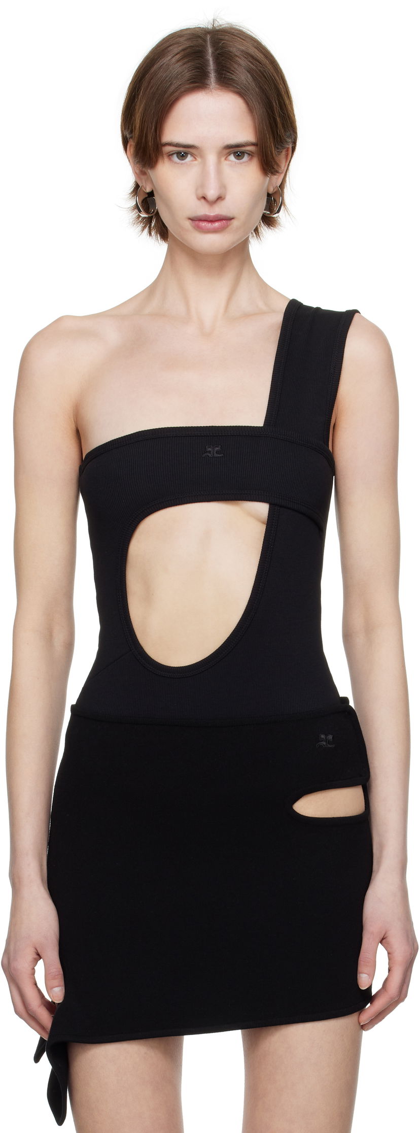 Mekko Courrèges Courrèges Rib One-Shoulder Bodysuit Musta | 125JBD117JS0194