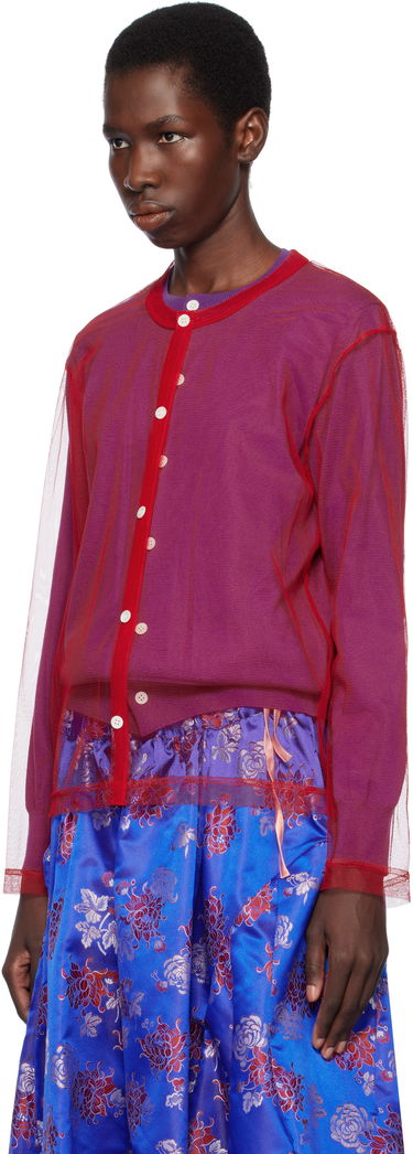 Villapaita Comme des Garçons Comme des Garçons Worsted Wool and Nylon Tulle Cardigan Punainen | GO-B020-051-3, 3