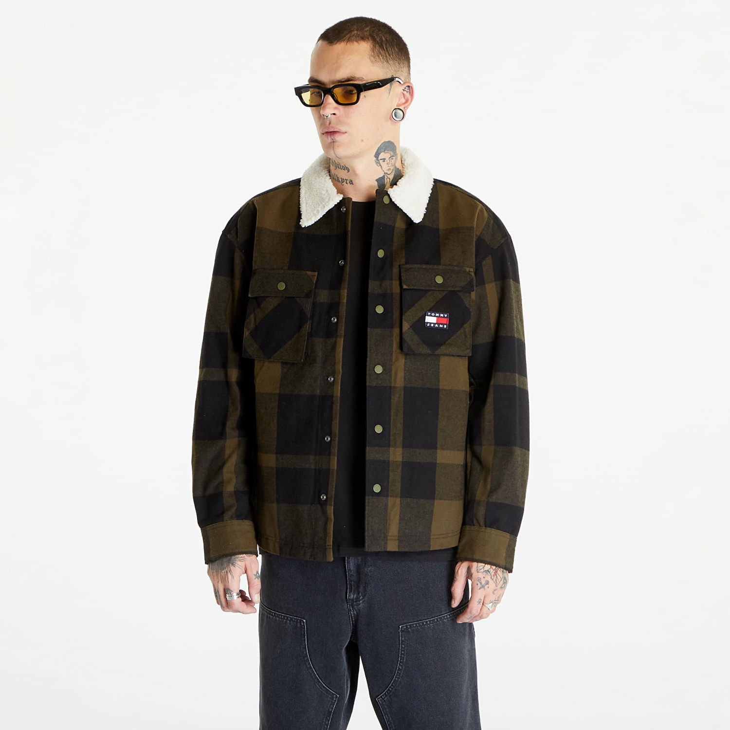Paita Tommy Hilfiger Tommy Jeans Check Sherpa Lin Overshirt Green Vihreä | DM0DM17250 MR1, 0