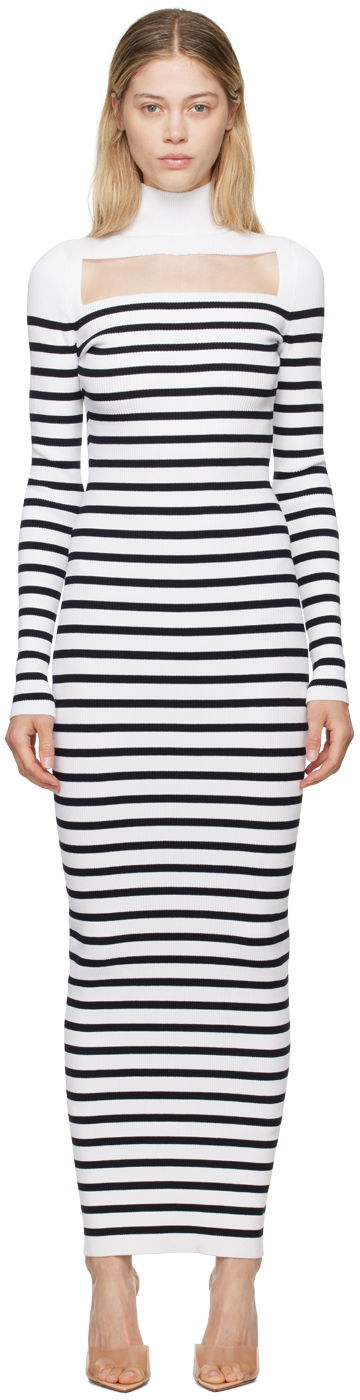 Mekko Jean Paul Gaultier Jean Paul Gaultier 'The Knit Marinière' Striped Maxi Dress Valkoinen | 24/30-F-RO243-M063-0159