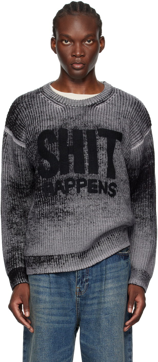 Villapaita R13 R13 Boyfriend Sweater with "Shit Happens" Graphic Harmaa | R13MY199-Y158B