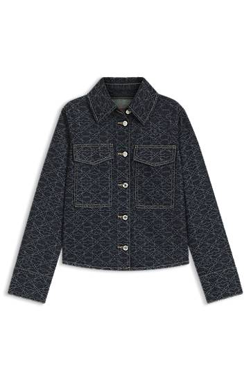 Takki BOSS Monogram Print Rigid Denim Jacket Tummansininen | 50541531, 0
