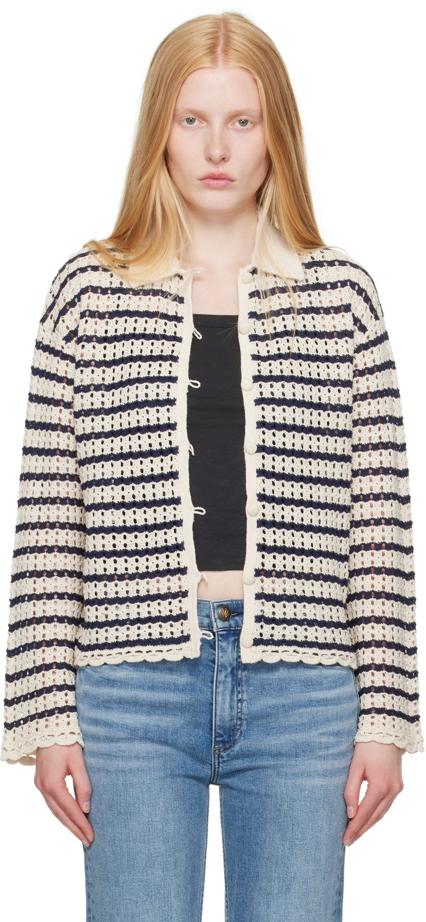 Villapaita rag & bone rag & bone Khloe Striped Open-Knit Cardigan Beige | WAS25P060BR60