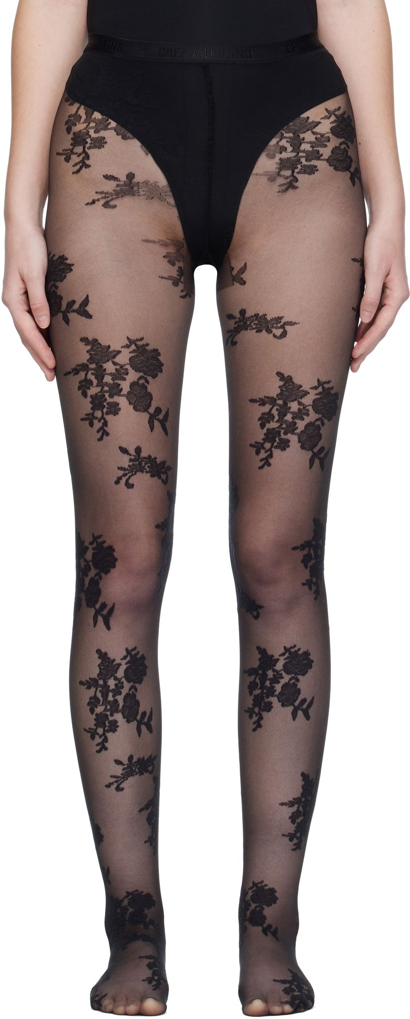 Sukat Valentino Valentino 'Chez Valentino' Floral Tights Musta | 7B3KI04Y9LV