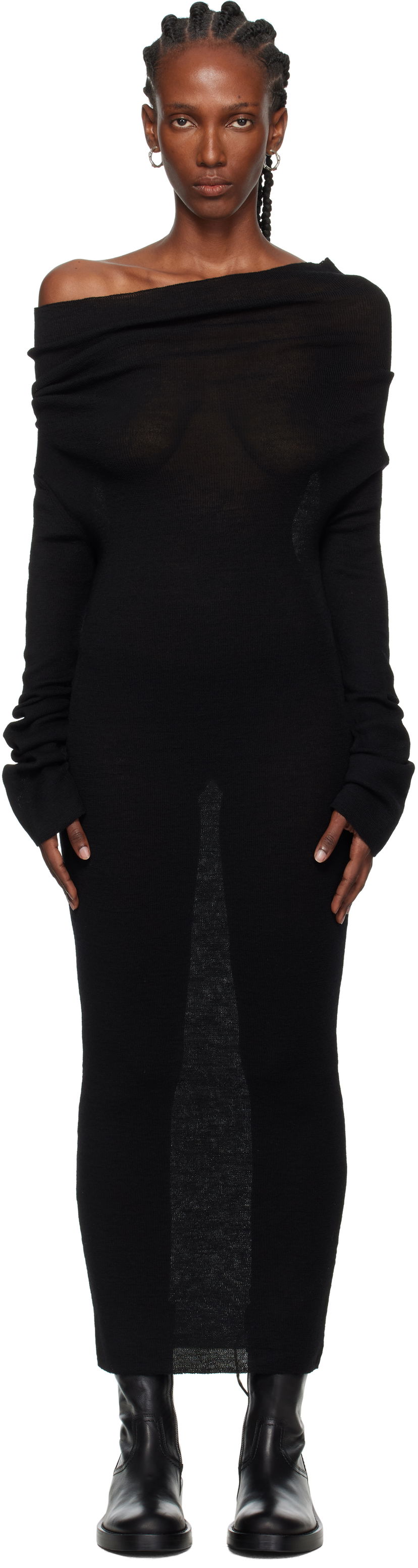 Mekko Ann Demeulemeester Ann Demeulemeester Barbro Dropped Shoulder Knitted Midi Dress Musta | 2520-W-KN28-FA059-099