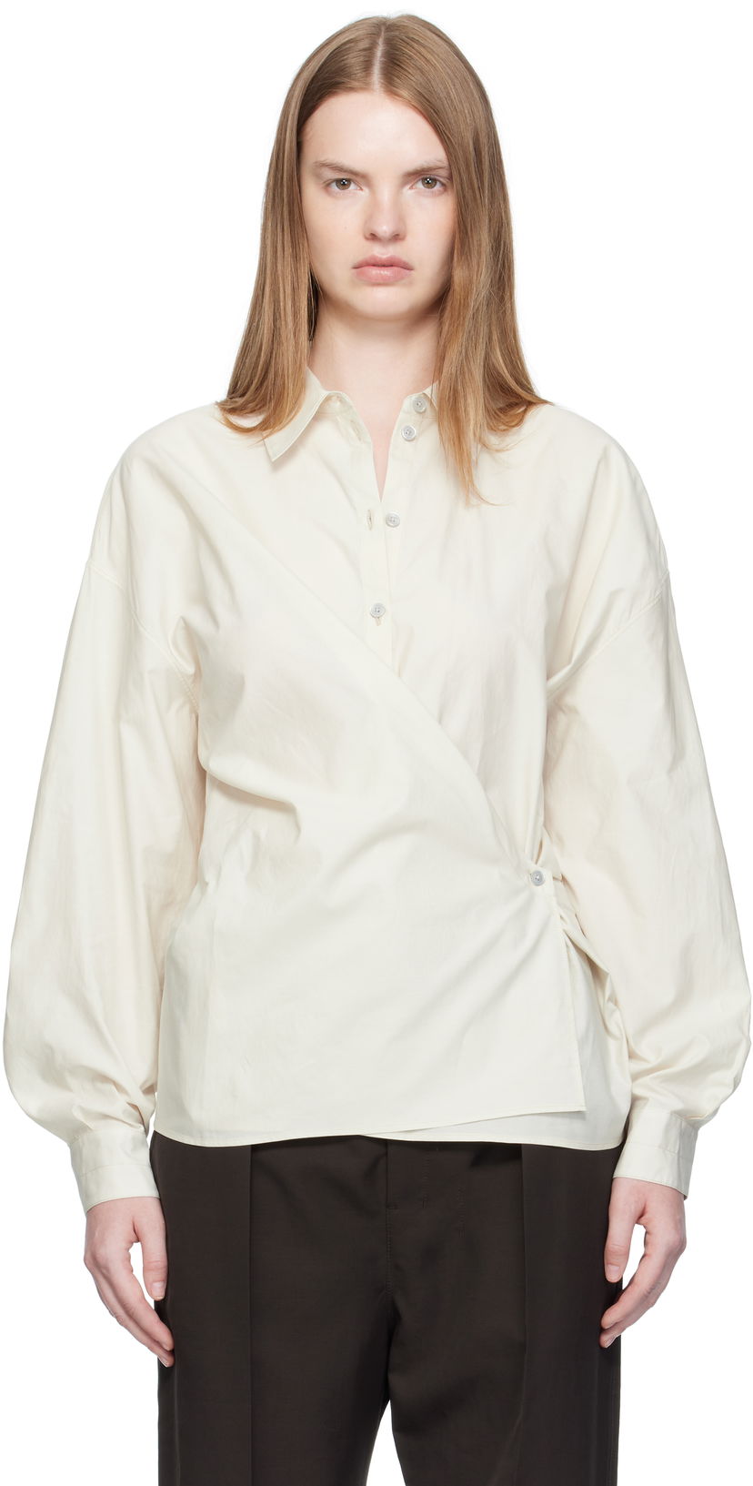 Paita LEMAIRE Straight Collar Twisted Shirt Valkoinen | SH1141 LF1500