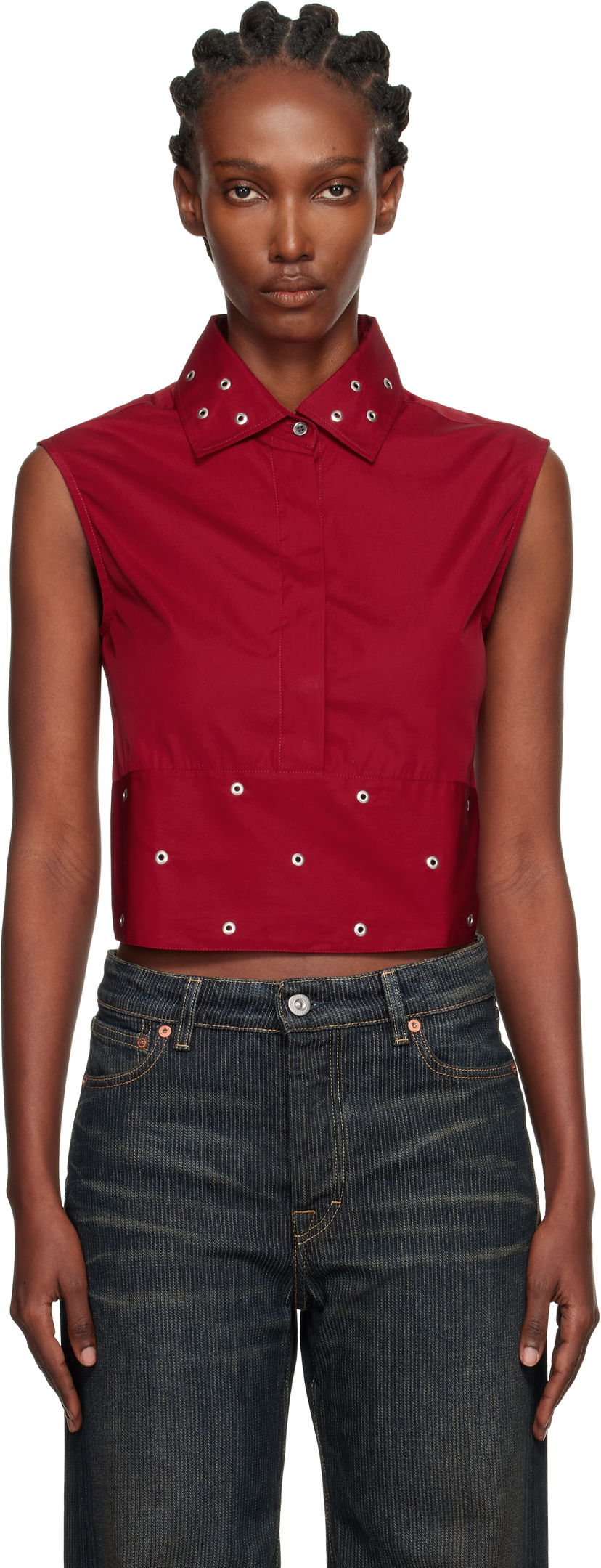 Crop top OUR LEGACY Sleeveless Collared Eyelet Crop Girdle Top Punainen | W4252GLR