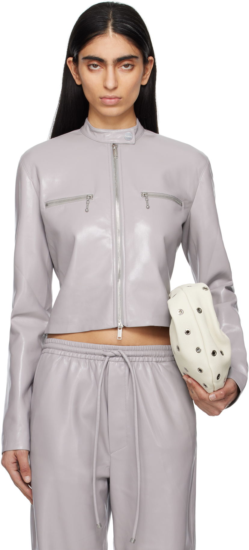 Takki Nanushka Nanushka Aletta Cropped Faux-Leather Jacket Harmaa | NW25RSJK05792