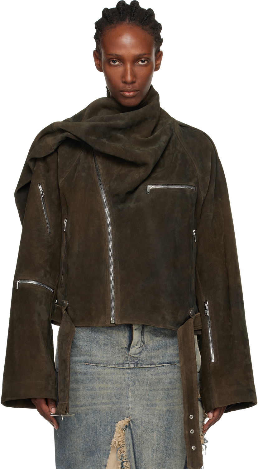 Takki Rick Owens Concordians Cropped Scarf Flight Suede Jacket Ruskea | RO02E4793 LCSI