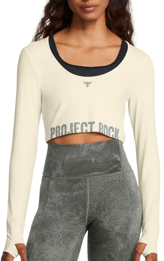 Crop top Under Armour Workout Top Long Sleeve Valkoinen | 1386443-273