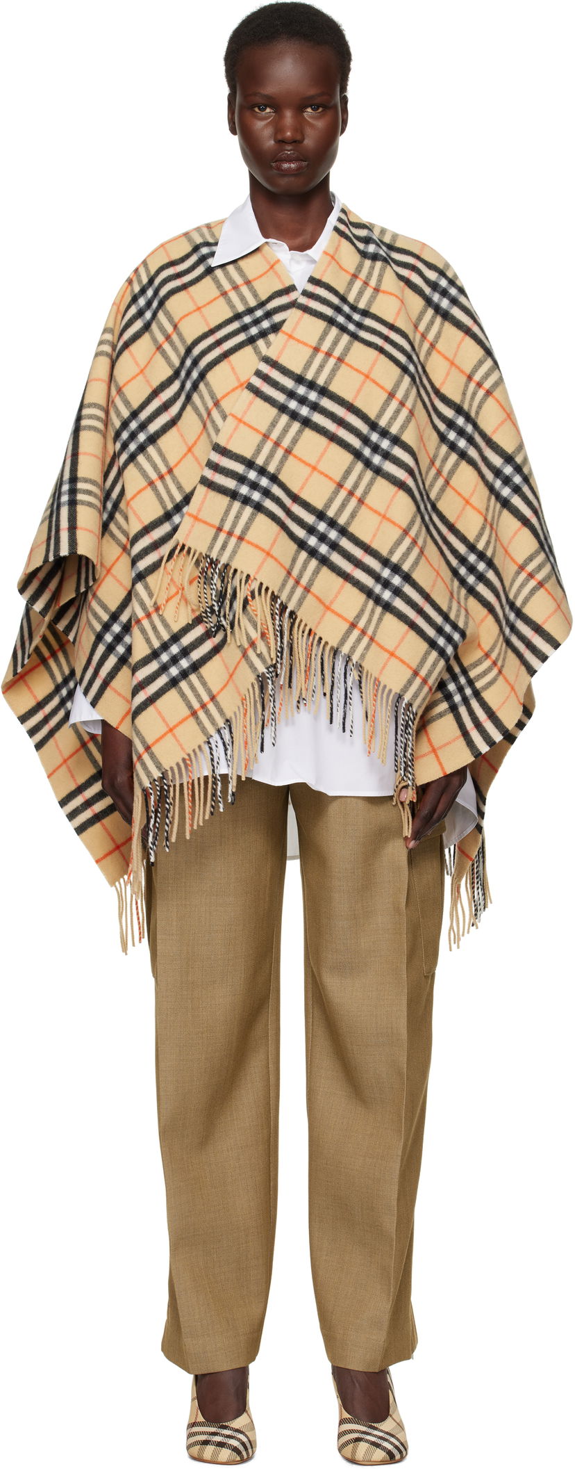 Huivi Burberry Wool Cashmere Cape Coat with Fringe Beige | 8102992