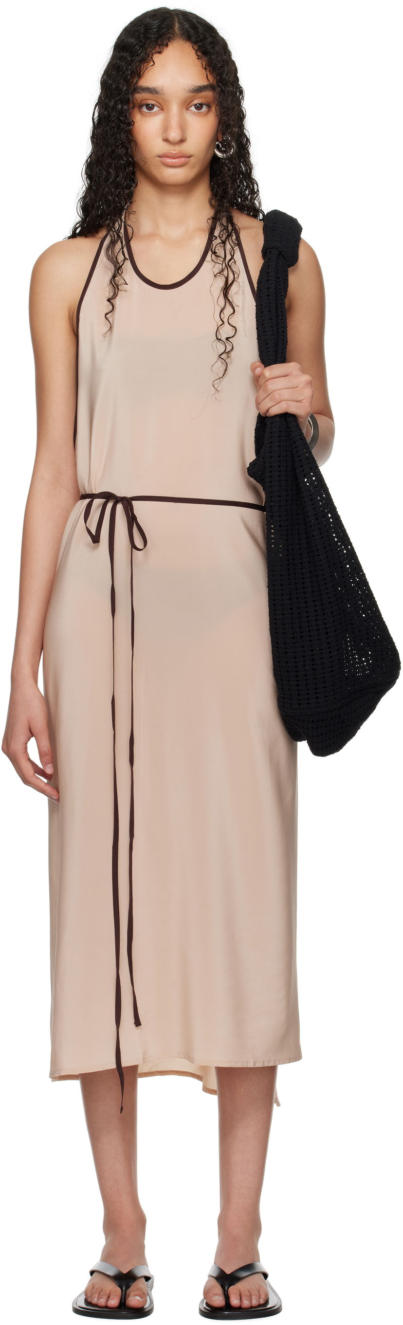 Mekko Baserange Baserange Apron Wrap Midi Dress Beige | Apron Dress