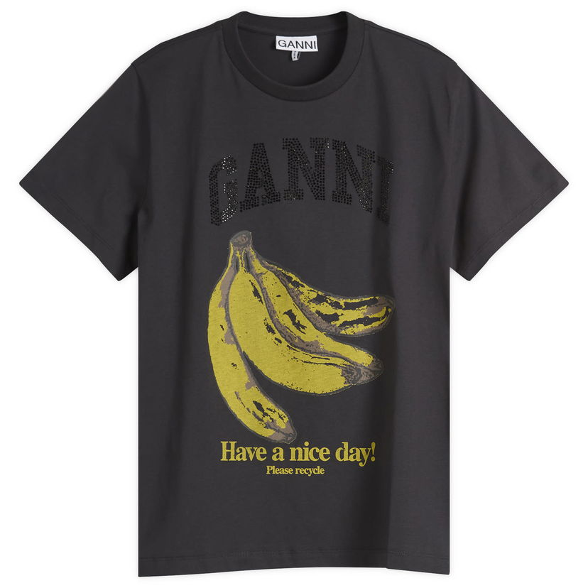 T-paita GANNI GANNI Banana Print T-Shirt with Rhinestones Musta | T4238-252