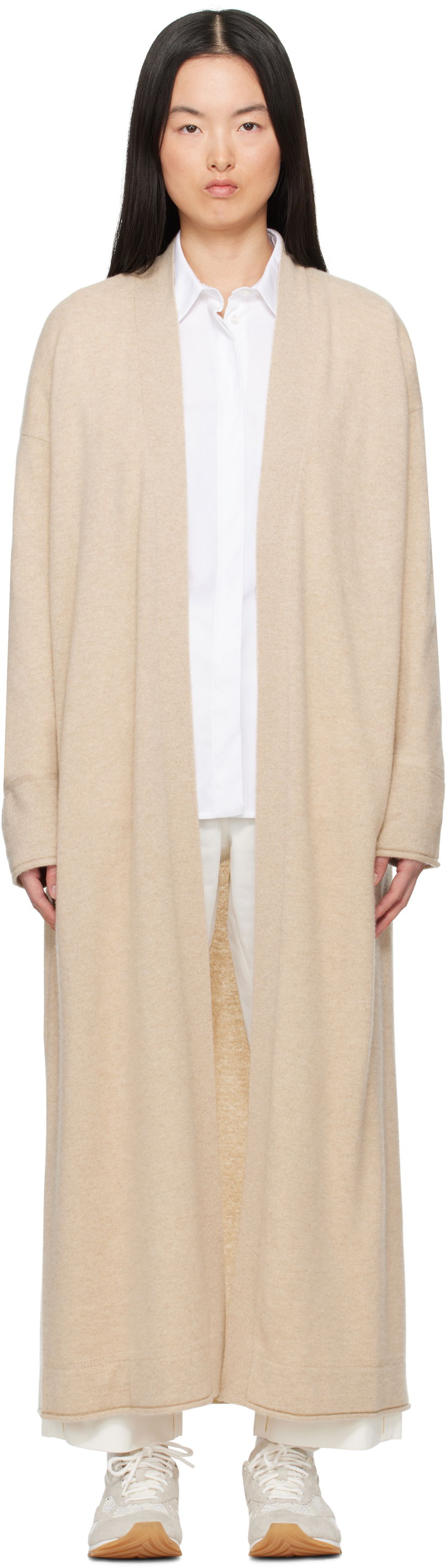 Villapaita Max Mara Max Mara Asbuurg Longline Open Cardigan Beige | 2511341018600