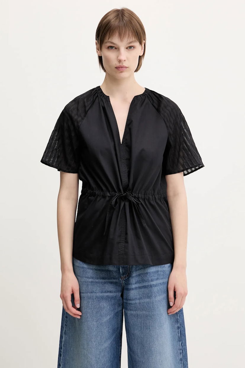 Paita Samsoe Samsoe Samsoe Samsoe Satoma Women's V-Neck Drawstring Blouse Musta | F25100007