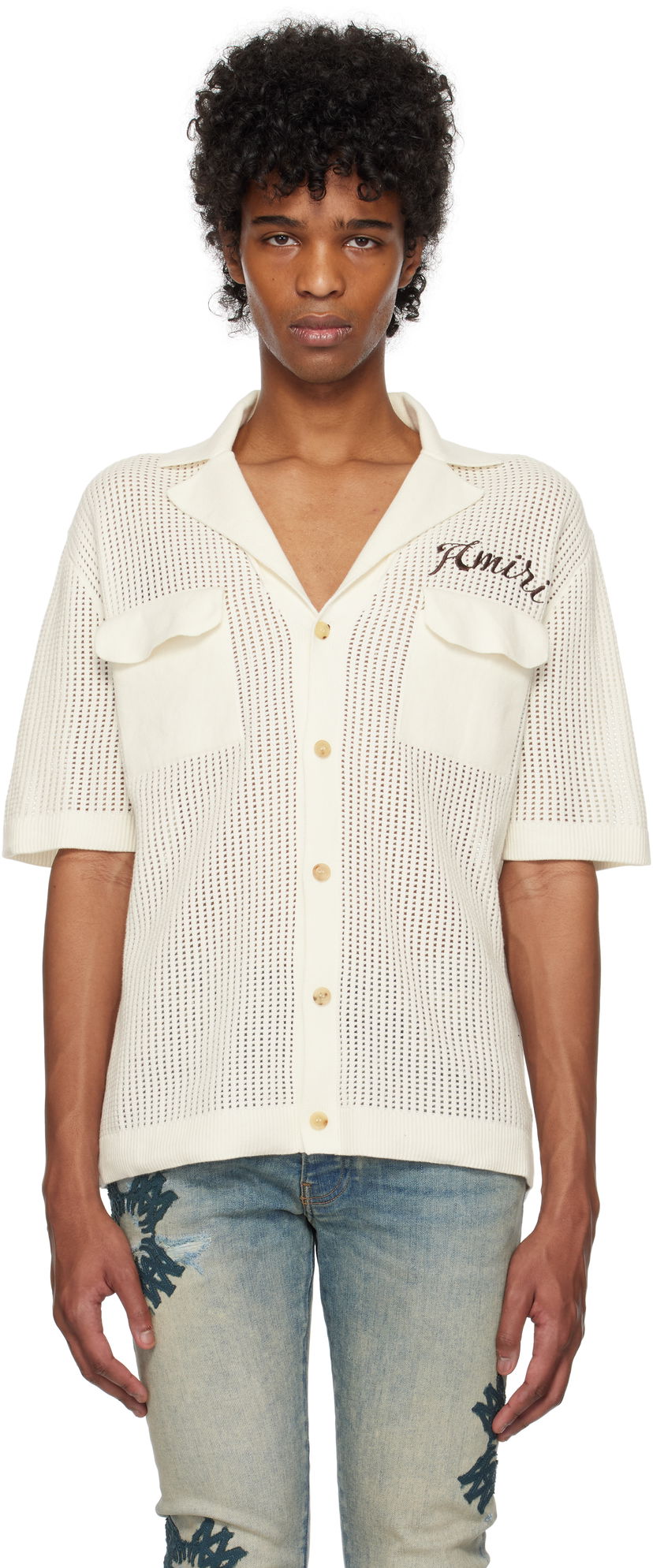 Paita AMIRI AMIRI Mesh Knitted Shirt Valkoinen | AMKNIR1011