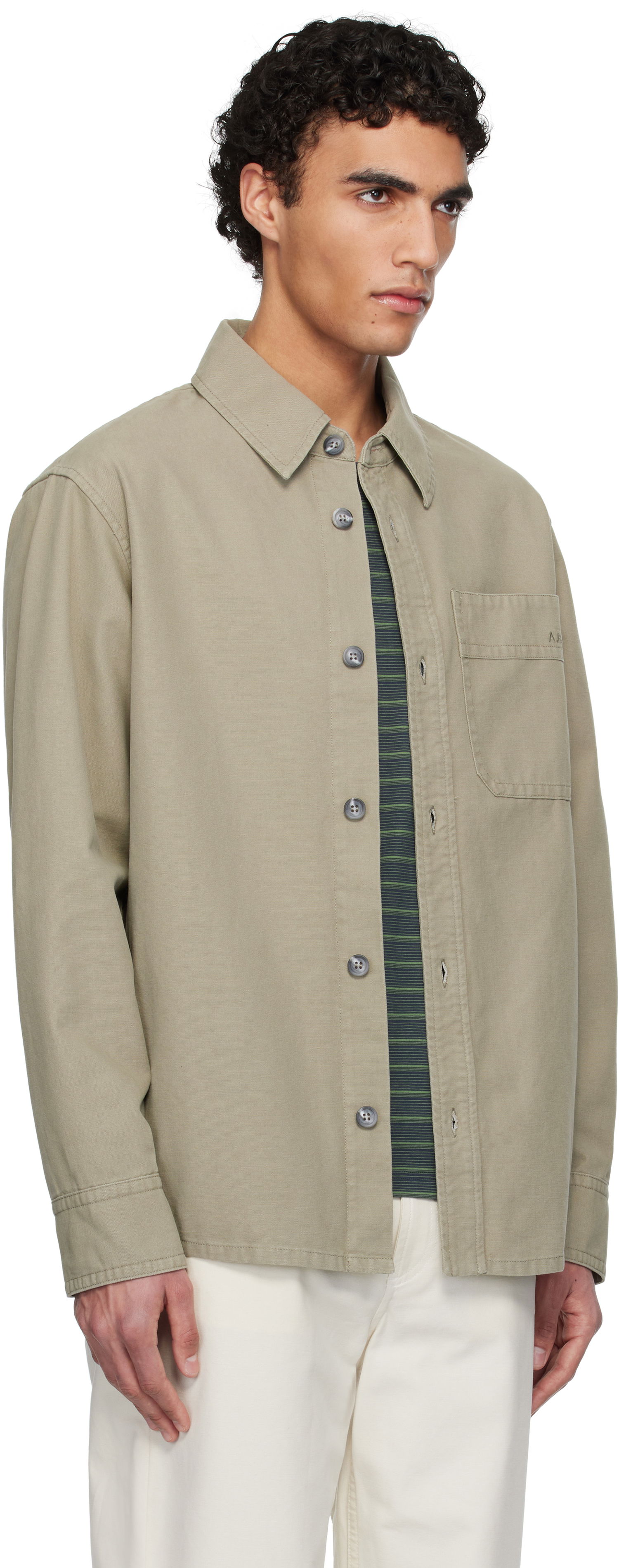 Paita A.P.C. A.P.C. Basile Chest Pocket Overshirt Beige | COGBJ-H02918, 1