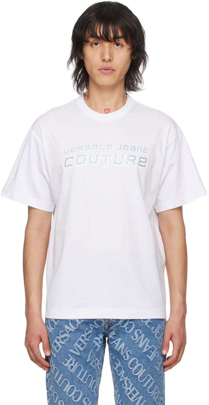 T-paita Versace Jeans Couture Appliqué T-Shirt Valkoinen | E76GAHC03_ECJ01C