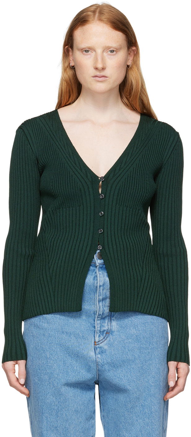 Villapaita AMI Viscose Button Cardigan Vihreä | FKC001.051
