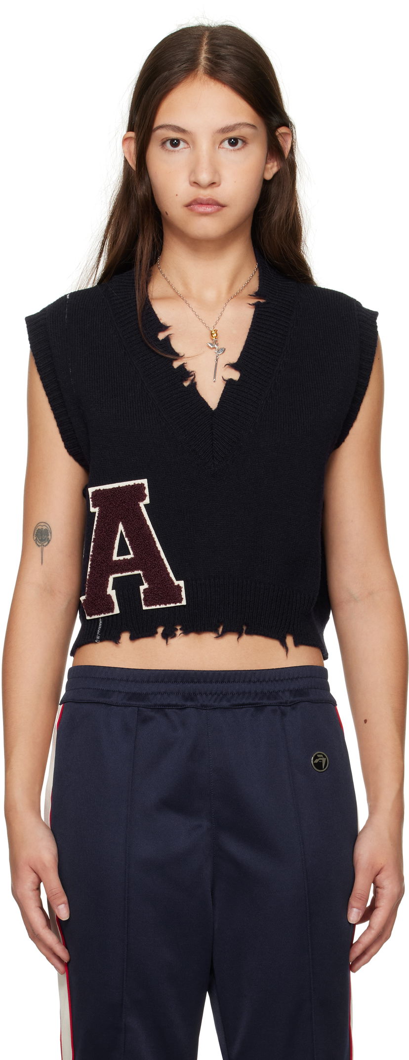 Villapaita Ambush Destroyed Rib Knit Vest Musta | BWHZ002F24KNI0014628