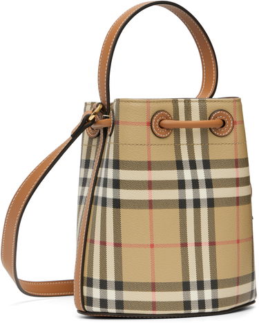 Käsilaukku Burberry Burberry Vintage Check & Leather Drawstring Bucket Bag Beige | 8109794, 2