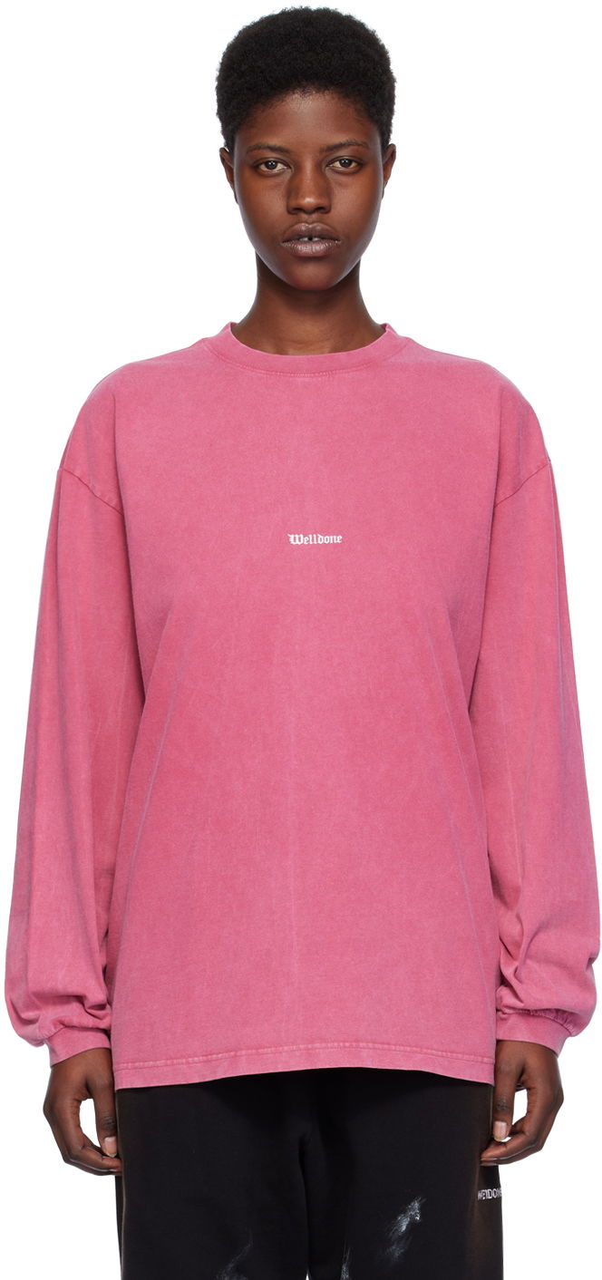T-paita We11done We11done Vintage Long Sleeve T-Shirt Vaaleanpunainen | WD-TT0-24-722-U-PK