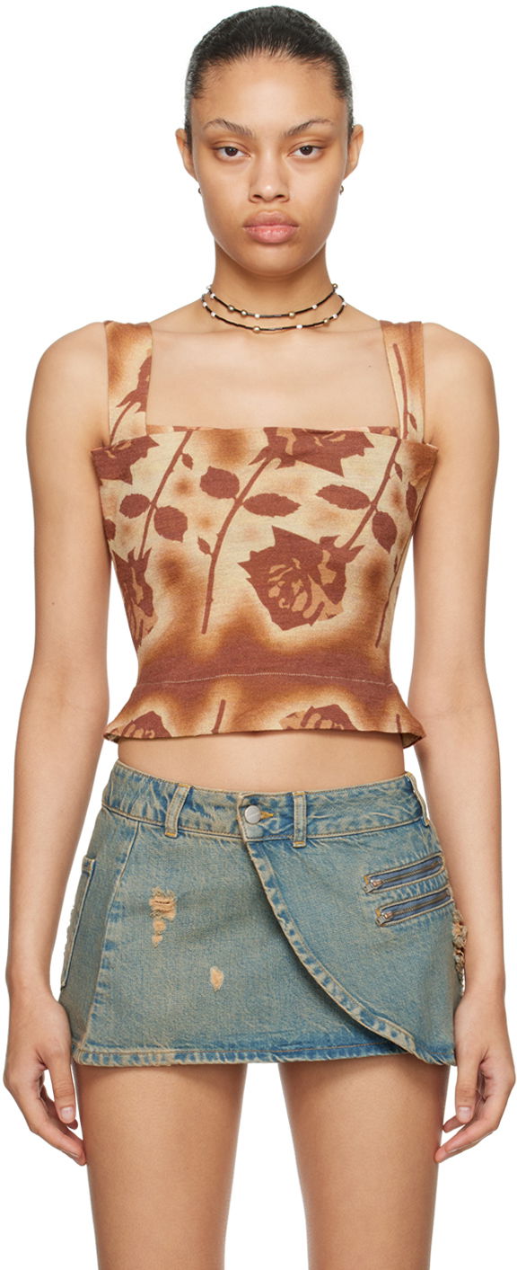 Tankkitoppi Miaou Miaou Imogene Rose Print Tank Top Ruskea | 7023WOSSRO