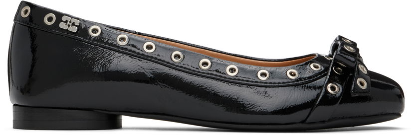 Mekko GANNI GANNI Eyelet Bow Ballerina Flats Musta | S2755